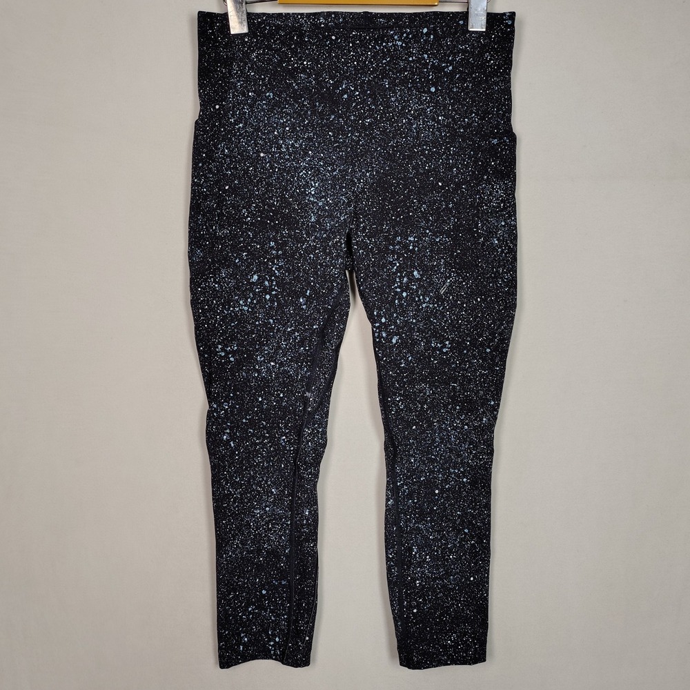 Lululemon Speckled Athletic Leggings Black Blue Galaxy Print Crop Pockets 1531